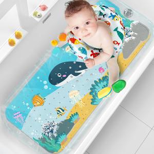 XIYUNTE Baby Bath Mat for Tub Non Slip Kids Bath Mat - 40''x16'' Extra Long Cartoon Bathtub Mat Non Slip Kids Shower Mat Eco-Friendly Toddler Bath Mats with Suction Cups, Machine Washable