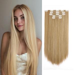 Hair Extensions Clip Ins 26 Inch Long Synthetic Straight Invisible Extension 5PCS Soft and Natural Fake Cheap Clips on Hairpieces for Women Full Head 8.1 Oz Golden Brown Mix Bleach Blonde