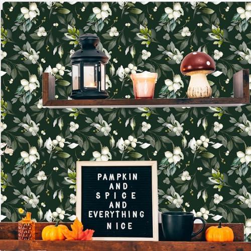 Yisen-Ocea Wallpaper Peel and Stick White Flower Boho Style，Retro Wall Decor Room Living Room Removable Mural 17.7 inch x 78.7 inch, Black Floral, YS031, Pack 2