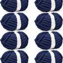 Inhand 8 Pack Chunky Chenille Yarn for Crocheting30.6 Yards, 7.7oz, Soft Fluffy Thick Yarn,Gifts for Men/Women Birthday Christmas Unique,Hand Knitting for Blankets&DIY Crafts (Navy Blue)