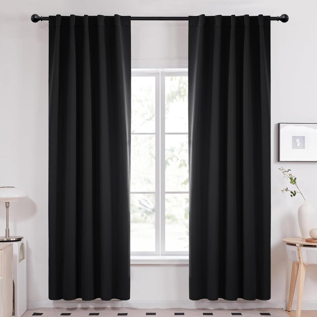 Deconovo Blackout Curtains, Thermal Insulated, W42 x L84 2 Panels, Back Tab, Machine Washable, Room-Darkening Drapes for Bedroom/Living Room Black