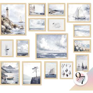 97 Decor LARGE 11x14 Rustic Nautical Wall Decor - Vintage Nautical Wall Art, Farmhouse Coastal Prints Ship Painting, Vintage Beach Posters Ocean Art Prints Sailboat Pictures For Home Bedroom (Unframed)