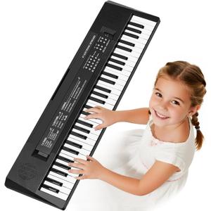 61 Keys Kids Piano Keyboard Toy with Mic  Portable Electronic Piano for 3 4 5 6 7 8 Girls Boys Beginners Birthday Xmas Gifts, Black