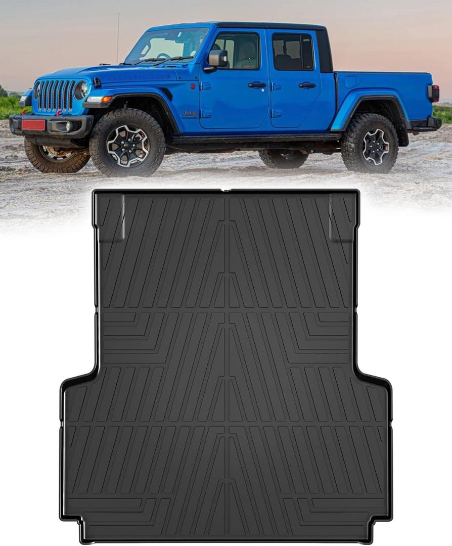 Mixsuper Liner Truck Bed Mat for Jeep Gladiator JT 5ft Bed 2020-2025, All Weather Truck Bed Liner Rugged TPE Durable Odorless Black
