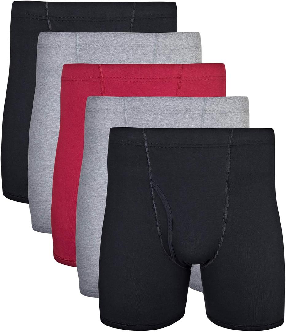 Gildan Men's Underwear Covered Waistband Boxer Briefs, Multipack (XX-Large, Black/Garnet/Graphite (5-pack))