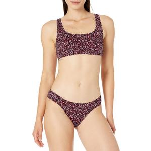 Amazon Essentials Women's Scoop Neck Swim Crop Top (Brick Red Leopard)
