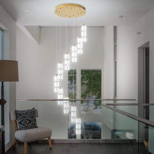 ykolupty Large Chandeliers for Living Room Modern Crystal Gold Chandeliers Spiral Staircase Pendant Light High Ceiling Lamp Fixture for Foyer Entrance Dimmable 2700-6000K, Pendant 10-Light