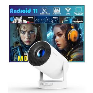 【Electric Focus】Mini Projector with WiFi 6 and Bluetooth 5.4, Smart Portable Projector 4k Support, 5W Soundbase Speaker, Auto Keystone 180° Rotation, Home Outdoor Movie Proyector HY300Ultra