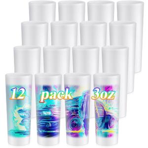 Hsei 12 Pcs Sublimation Frosted Shot Glasses 3 oz Shot Glasses Sublimation Blanks Personalized Glass Cups with Heavy Base for Wine Beer Vodka Whiskey Espresso