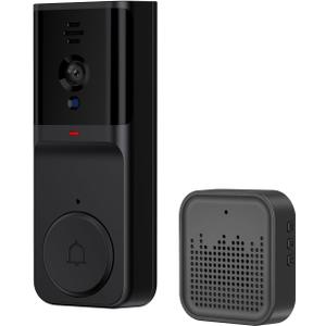 Smart Doorbell Camera with Ring Chime, Infrared Night Viewing, 2-Way Audio, Active Wake-up & Remote Wake-up, IP65 Waterproof, 2,4GHz Wireless Doorbell Camera, Support TY APP - Black