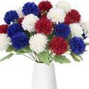 4 of July Decor Faux Chrysanthemums Artificial Flowers 27Heads Fake Silk Mums with Stem Balls Flower Patriotic Flower for Independence Day Memorial Day Home Decor Indoor Table (Red, White, Blue)