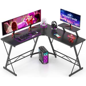 Mr IRONSTONE L Shaped Gaming Desk Corner Computer Desk, Home Office Desks Writing Workstation with Large Monitor Stand, Easy to Assemble (Black,51 Inch)