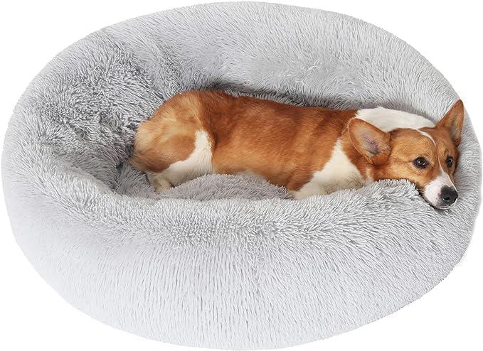 JOLLYVOGUE Dog Bed, Calming Anti-Anxiety Large Dog Bed, Fluffy Donut Cushion for Medium and Large Pets (27"/30"/36") (01 - Light Grey)