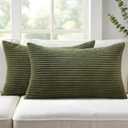 Mecatny Corduroy Summer Decorative Throw Pillow Covers 12x20 Set of 2 for Sofa Living Room, Soft Neutral Boho Couch Pillow Covers for Home Decor, Olive Green