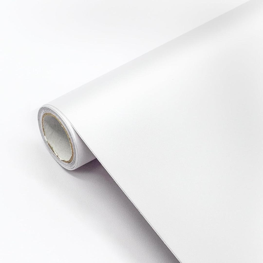 White Contact Paper Matte Thick Peel and Stick Wallpaper 24"x200" Removable Waterpoof Self Adhesive Decorative Vinyl Film Wrap Cover Wall Paper for Cabinets Countertops Table