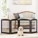 PAWLAND Dog Gate for The House Doorway Stairs Foldable Freestanding Indoor Pet Gate for Dogs Wooden Puppy Safety Fence 80" Wide 24" Height 4 Panels, Espresso (4 Panels80"W x 24"H)
