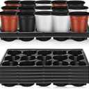 Baderke 6 Sets 4 Inch Plant Nursery Pots, 15 Cell Plastic Pots for Flower Seedling, Flower Plant Container Seed Starting Germination Flowerpot Trays(Brick Red)