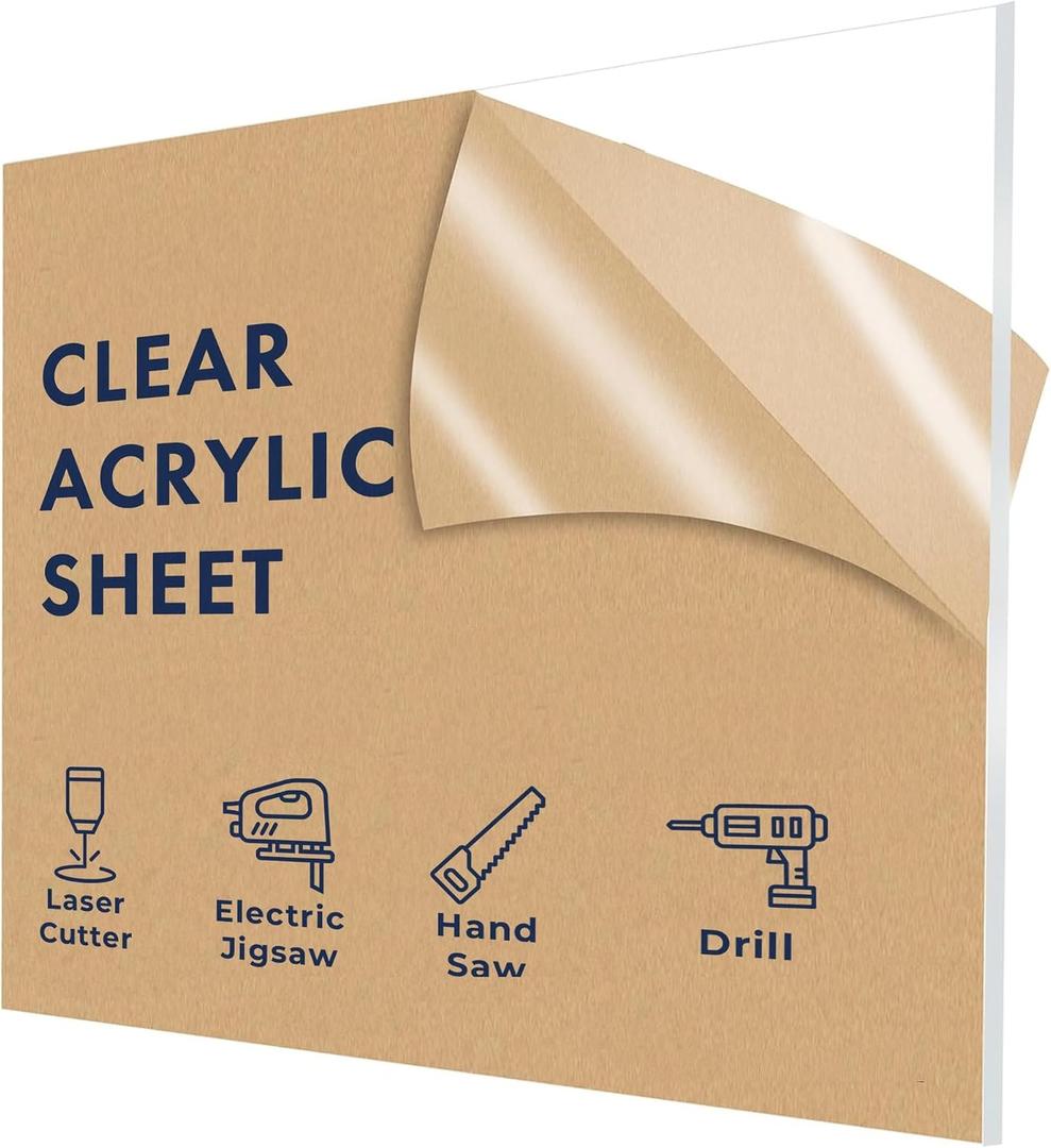 Falken Design 32" x 32" x 1/8" Clear Acrylic Plexiglass Sheet – Durable, UV-Resistant, Scratch-Proof Panel for Signage, Display Cases, DIY Projects, and Custom Laser Cutting