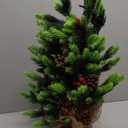 [ 12 Modes & Timer] Christmas Artificial Tree LED Warm Lights Battery Operated Red Berries Pine Cone Burlap Base Indoor Home Christmas Decorations