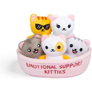 WHAT DO YOU MEME? Emotional Support Kitties by Relatable, Cuddly Stuffed Animals and Toys, Squishy Toys and Plushies, Great Ideas for Loved Ones of All Ages, Includes 5 Plushies with Carrying Basket