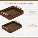 Luxury Decorative Wooden Serving Trays, Dark Brown Hexagonal Design with Gold Handles, 18x12 in/13.7x8.8 in, Modern Ottoman Tray Set of 2 for Coffee Table, Bar, Home Decor, Serving