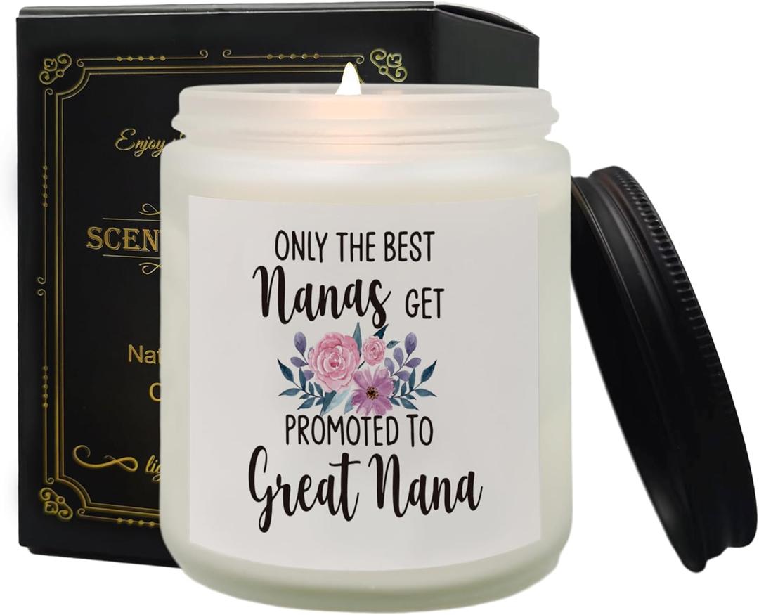 QASHWEY Nana Candle, Pregnancy Announcement Candles Gifts for Nana Grandma, GreatNana Grandma Gifts Soy Aromatherapy Candle, Promoted to GreatNana Lavender Fragrance Jar Candles for Home Scented