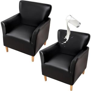FUANGUI Waterproof PU Leather Banquet Armchair Slipcover Chair Covers with Arms, Stretch Club Chair Slipcover Soft Sofa Covers Anti-Slip Furniture Protector for Dogs Pets Home Living Room Decor