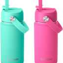 Fimibuke Kids Insulated Water Bottle, 14oz BPA FREE Double Wall Vacuum Travel Tumbler 18/8 Stainless Steel Leak Proof Kids Cups with Straw Metal Water Bottle for School Boy Girl (2 Pack, Hawaii)