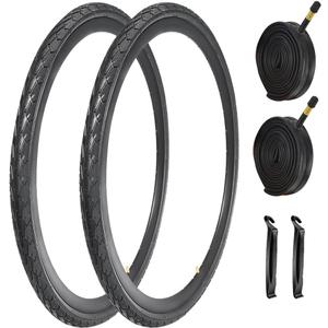 2 Pack 700x23C/25C/28C/35C/38C Bike Tires Plus Bike Inner Tubes Presta Valve 48mm or Schrader Valve 48mm Foldable Replacement Tires for Road Bicycle