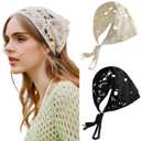 FULZTEY Crochet Bandanas Headbands for Women Black Bandana White Hippie Hairband Hallow Flower Head Scarf Knitted Floral Headwraps Vintage Head Kerchief Boho Hair Accessories 2Pcs (Style 131)