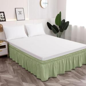 Toodou Easy to Install Wrap Around Bed Skirt Three Fabric Sides Elastic Dust Ruffled 16 Inch Tailored Drop, Fade Resistant-Sage Green, Twin/Twin XL