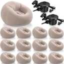Realspring 6 9 12 Pcs Inflatable Bean Bag Chairs for Adults with Electric Air Pump, Blow up Couch Folding Portable Inflatable Couch Lazy Sofa for Outdoor Movie Night Camping(Coffee,12 Pcs), 38.5 x 21.6 x 11 inches