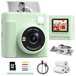TIATUA Kids Instant Print Camera, Christmas Birthday Gifts for Girls and Boys, 1080P HD Video Digital Kids Camera with Print Paper & 32G Card, Toddler Toy for 3-14 Years Old (Green)