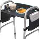 Tray for Walkers for Seniors with Cup Holder - Walker Accessories【w/ Pockets, Cup Holder & Non Slip Mat for Food】Mobility Trays Fits Most Standard Folding Walkers, Easy & Removable Assembly