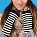 Urieo 2 Pairs Winter Arm Warmer Knit Long Fingerless Gloves Knitted Elbow Length Wrist Warmers with Thumb Hole for Women (Black)