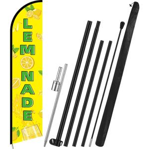 Fanfanwin Lemonade Feather Flag with Pole Kit 15 ft Banner Sign for Business Advertising Feather Flag Sign with Flagpole for Outside Garden Business Store Party, 30.48 x 144 inches