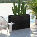 BAYN 32x12x24 Inch Rectangular Metal Planter Box – Black Hand-Hammered Metal Planter with Pre-Drill Holes, Heavy Duty Outdoor Garden Planter for Patio, Porch, Yard