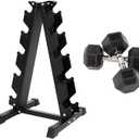Rubber Encased Hex Dumbbell with Rack