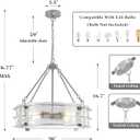 Modern Chandeliers for Dining Room, 20" Brushed Nickel Textured Glass Chandelier Luxury Light Fixture Drum Hanging Lighting for Dining Room Kitchen Island Living Room Hallway Bedroom