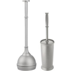 mDesign Hidden Plunger and Brush Set for Toilet Bowl - Modern Toilet Brush and Plunger Set - Brush Cleaner and Plunger Combo with Holder Caddy for Bathroom - Hyde Collection - Set of 2 - Gray