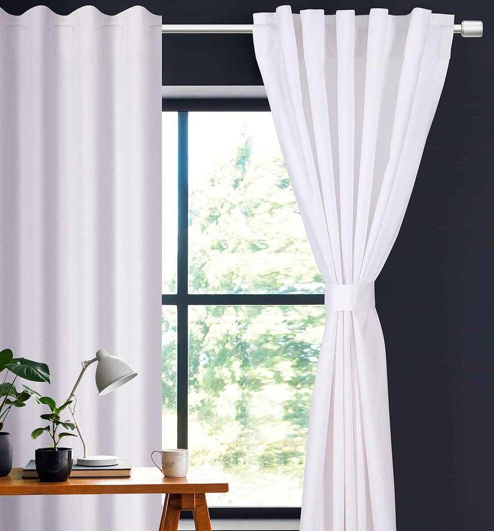 Lightnpro White Cotton Curtains 84 Inch Length - 50x84 Tab Top Farmhouse Drapes for Living Room, Bedroom or Dining, Light Filtering Long Window Curtains Panels 