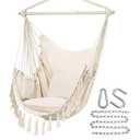 Y- STOP Hammock Chair Hanging Rope Swing, Max 500 Lbs, 2 Cushions Included, Large Macrame Hanging Chair with Pocket for Superior Comfort, with Hardware Kit (Beige)