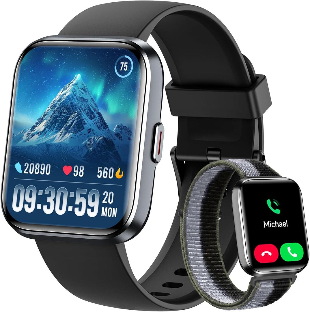 Smart Watch for Men Women, 1.8" Fitness Tracker for Android & iPhone, Answer/Make Calls, Alexa Built-in, Heart Rate/Sleep/SpO2 Monitor Smartwatch, IP68 Waterproof Watches 101+ Sport Modes, 2 Bands (Matte Black)