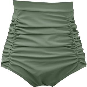 COCOPEAR Women's Ruched High Waisted Bikini Bottom Retro Vintage Swim Short Tankinis (Green, S)