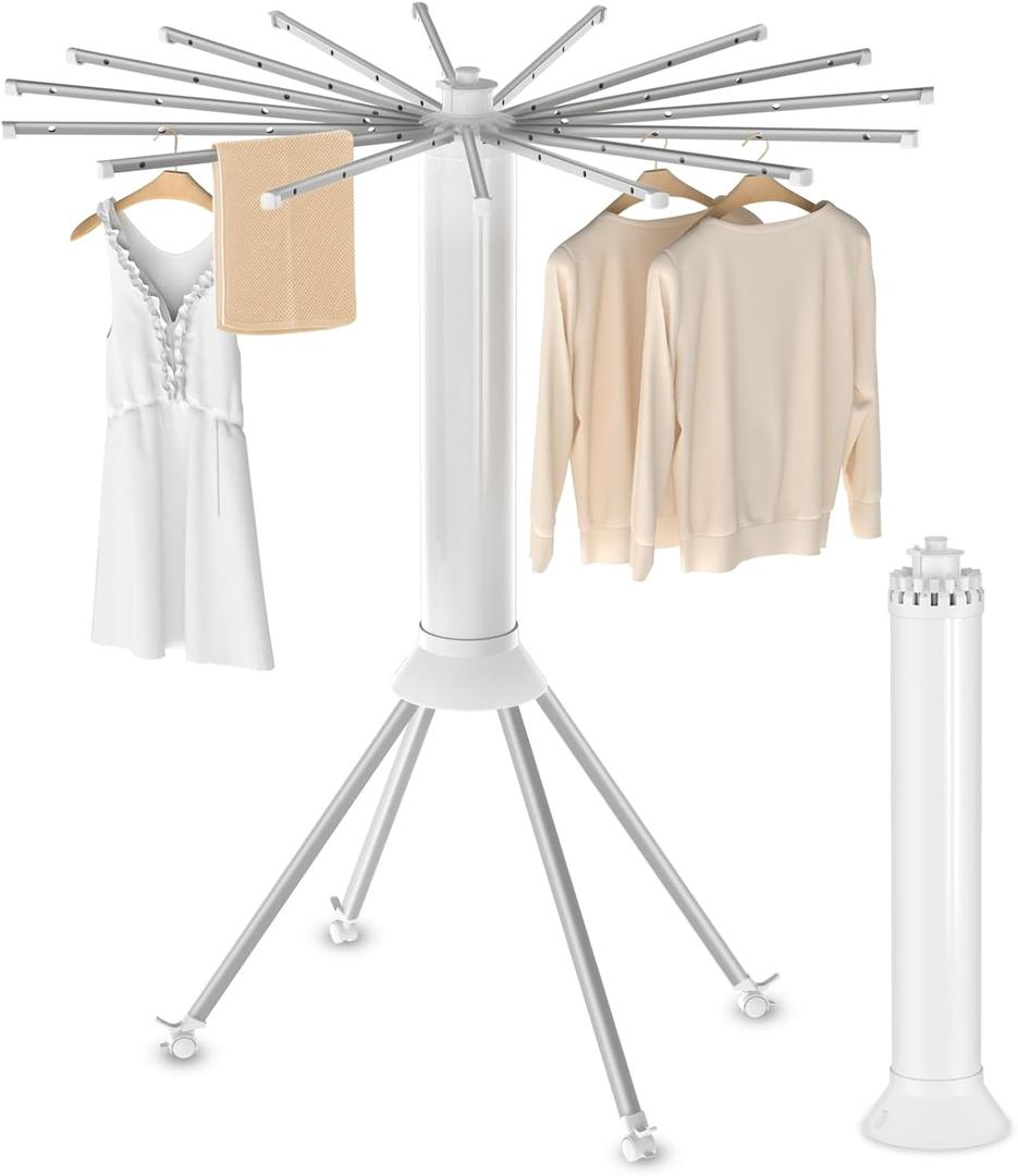 4-Legged Clothes Drying Rack Foldable, Outdoor Collapsible Drying Rack Clothing, Portable Laundry Drying Rack with 4 Pulleys, Aluminum Alloy Dry Rack for Clothes, Indoor, Balcony, Poolside, Camping (Single Layer(a))