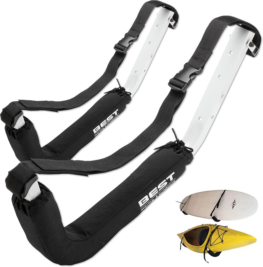 Best Marine and Outdoors Kayak Storage Rack, 2 Premium Wall Mount Racks for Kayaks & SUP Paddle Boards, 125lb Weight Capacity Garage Hanger, Indoor Outdoor Paddleboard Holder & Kayaking Accessories