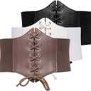 GRACE KARIN Lace-up Cinch Belt Tied Corset Elastic Waist Belt for Dress (X-Large, Black+white+coffee)