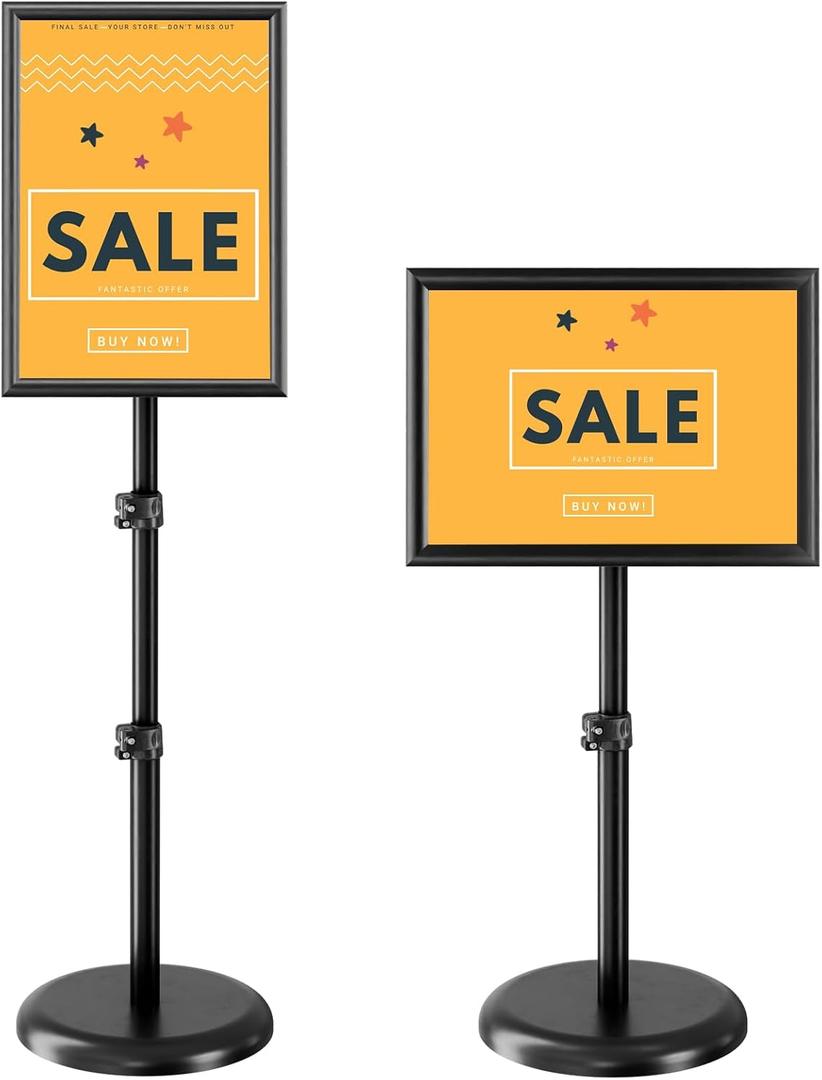 EBLIKI Sign Holder Stand 8.5x11 inch, Retractable Floor Standing Sign Stand, Heavy Duty Signage Stand with Snap-Open Frame Display for Shopping Malls, Business Store, Restaurants