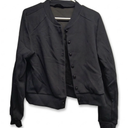 CHICME Women's Jacket Button Down Bomber Jackets Spring Fall Coat Casual Long Sleeve Loose Jacket Size L Black