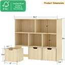 EXPERLAM Solid Pine Wood Toy Storage Organizer, Kids Bookshelf and Toy Organizer with 3 Rolling Drawers, 5 Storage Cubes, Montessori Playroom Storage Cabinet, Burlywood